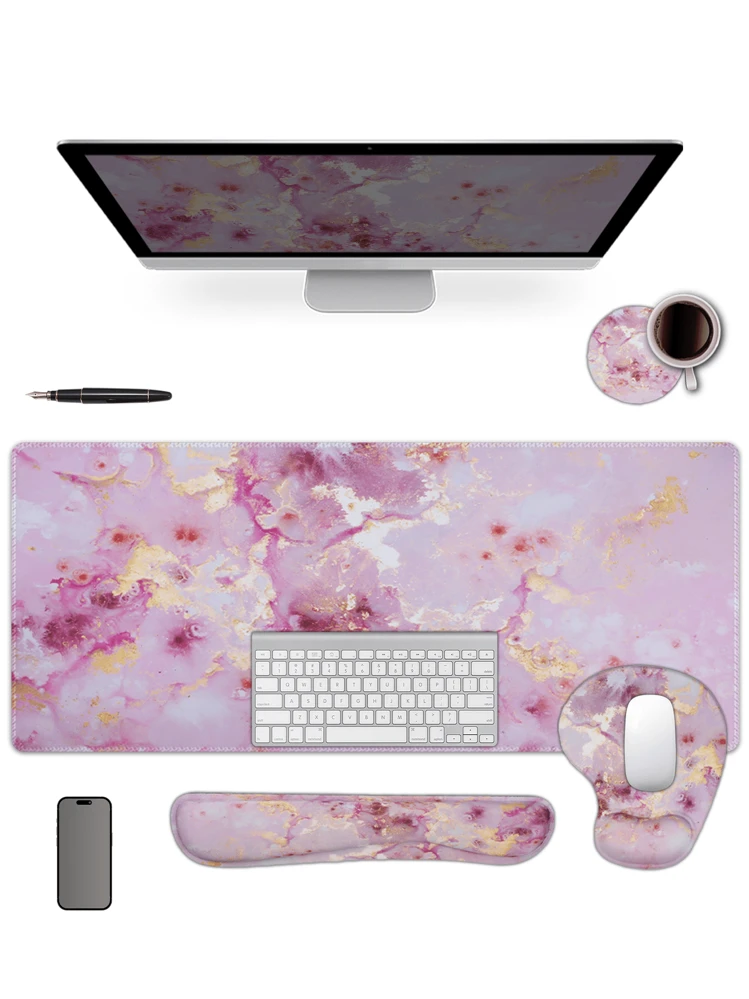 Ensemble 4 En 1 Tapis De Souris Ergonomique Avec Repose-Poignet + Sous-Verre - Style Élégant