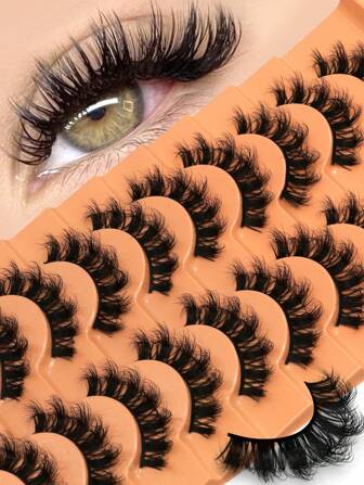 GROINNEYA 10對漫畫睫毛假髮絲貓眼睫毛自然豐滿假睫毛旅行必備彩妝工具(Q4)