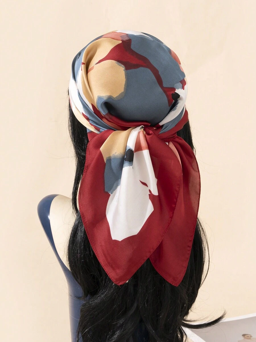 1 件女式 70 厘米头巾，迷彩印花仿丝，适用于长袍、头带、围巾、披肩，适合日常使用，四季皆宜 - 彩色 - 查看 1