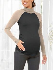 PARNIXS Autumn And Winter Maternity Turtleneck Base Shirt, Comfortable And Warm Maternity T-Shirt With Drooping Shoulders And Thermal Lined Base Layer - Dark Grey - View 4