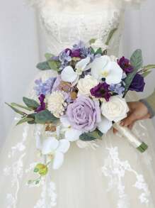 Ramo de novia de tela con mezcla de flores lavanda, rosa y peonía, Ramos de lanzamiento para bodas de novia y damas de honor, adecuados para decoración del hogar con el ramo nupcial, la mesa del comedor de la sala de estar y decoraciones de primavera