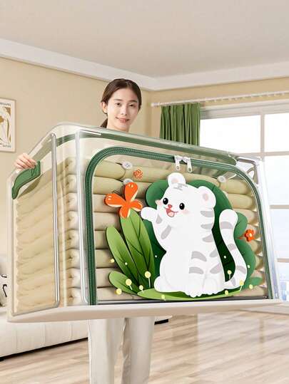 1 pieza Caja de almacenamiento con patrón de dibujos animados, organizador plegable multifuncional de ropa, juguetes, libros con gran capacidad, bolsas organizadoras escolares, bolsas de almacenamiento de maestros, organizador de cajones y armarios, bolsa acolchada para ropa interior/artículos esenciales/funda para almacenamiento de ropa, cajas de almacenamiento, contenedores organizadores, cubos de almacenamiento para dormitorio para mantas, ropa de cama, edredones, almohadas, bolsas para la escuela, accesorios escolares