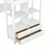 MERAX Twin Size Loft Bed With Built-In Desk With Two Drawers, And Storage Shelves And Drawers - 白色 - 查看 11
