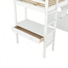 MERAX Twin Size Loft Bed With Built-In Desk With Two Drawers, And Storage Shelves And Drawers - 白色 - 查看 10