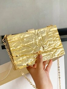 新款时尚个性化冰裂纹链条盒包，韩版极简艺术单肩斜挎包，适合办公、外出、约会、购物、送礼、旅行、通勤等各种场合。 - 金色 - 查看 10