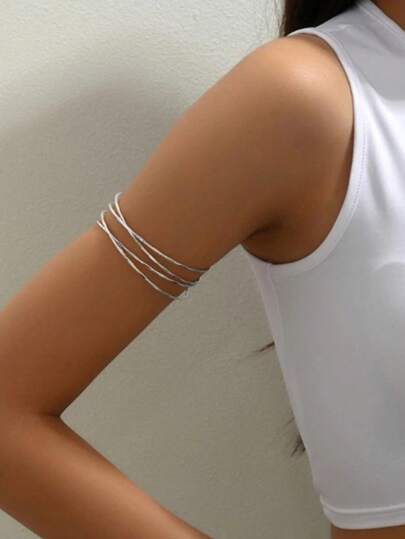 قطعة واحدة من أساور الذراع الفضي القابلة للفتح، سوار ذراع علوي، سوار للذراع للنساء والفتيات