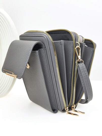 MINGYOU Women's PU Leather Crossbody Bag, Fashion & Young, Multi-Zipper, Multi-Functional Large Capacity Phone Wallet