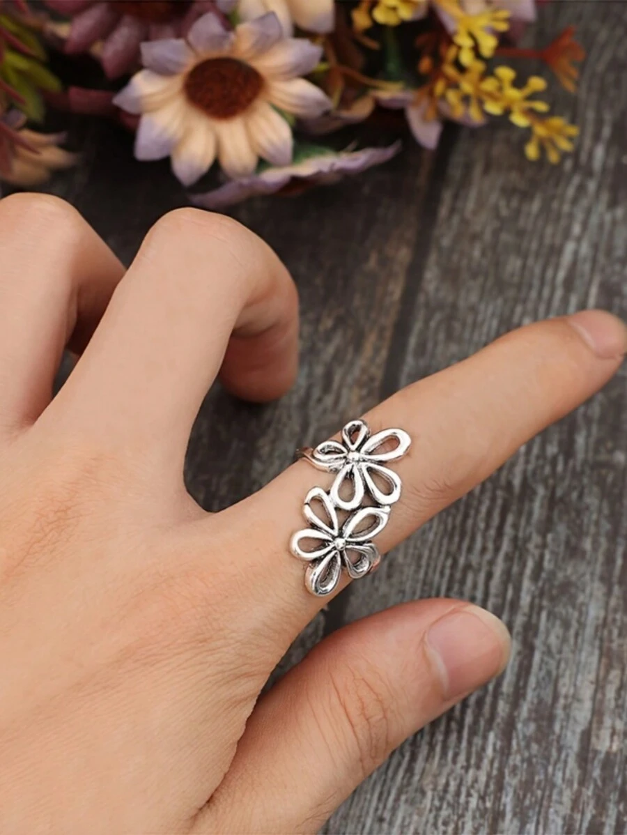 1pc European And American Style Adjustable Flower Open Ring For Women Valentines,Mom,Mother,Mother's Day,Gift
