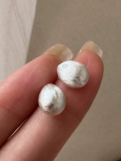 BALMORA 1pair Elegant Ins Style S925 Sterling Silver Oval Earring Brushed Texture Earrings For Women Girl Fashion Retro Party Daily Life Dating Gift Birthday Gifts