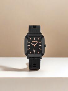 1入女性復古矽膠帶簡約時尚日曆石英手錶，適合日常佩戴 - 黑色 - 查看 7