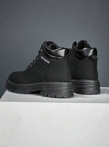 Men's Fashionable Round Toe PU Leather High-Top Thick-Sole Anti-Slip & Wear-Resistant Comfortable Boots, Lace-Up