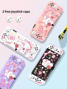 1 个草莓兔子图案保护壳兼容 Switch OLED/Switch NS/Lite、Switch 扩展电池控制台配件盖带操纵杆盖，与 Switch 玩家兼容的最佳礼物 - 彩色 - 查看 1