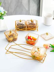 1 Stück Mehrzweck Snack-Servier-Set - Plastik Quadratischer Trockenobst & Nuss Teller mit Eisenständer für Zuhause, Wohnzimmer und Couchtisch, Weihnachtsgeschenk