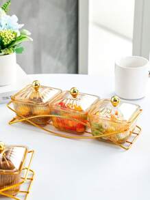 1 Stück Mehrzweck Snack-Servier-Set - Plastik Quadratischer Trockenobst & Nuss Teller mit Eisenständer für Zuhause, Wohnzimmer und Couchtisch, Weihnachtsgeschenk