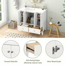 36'' Bathroom Vanity With Resin Sink Combo, Solid Wood Frame Bathroom Storage Cabinet, Freestanding Vanity Set With 4 Soft Closing Doors& 2 Drawers - Trắng + Rắn - Xem 6