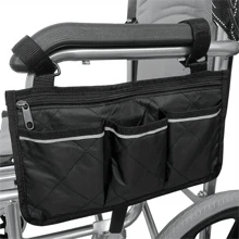Bolsa lateral para braço de cadeira de rodas, Bolsa de armazenamento de bolso multifuncional com faixa refletiva para cadeira de rodas