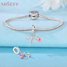 MISEFF MISEFF 1 Pc S925 Sterling Silver Charm Sports Dumbbell Kettle Bell Heart Pendant For Original Bracelet Necklace DIY Jewelry Making Fit For Girls Women Gifts Valentines