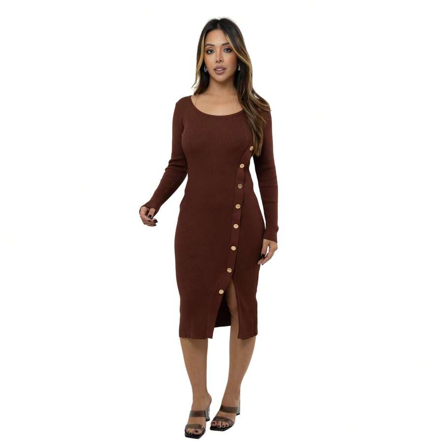 Women Sweater Dresses - 鏽棕色 - 查看 1