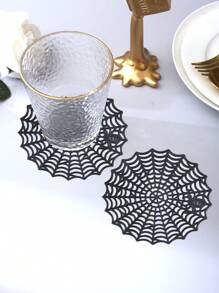 1/4/6pcs Decorative PVC Table Runner, Placemat, Coaster, Home Restaurant Decor, Holiday Supplies, Party Gifts, Theme Set - Black - View 12