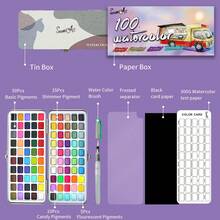 Conjunto De Pintura De Acuarela Sólida Concentrada De 100 Colores Con Embalaje De Caja De Hierro - Multicolor - Ver 4
