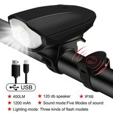 1入防水自行車燈及喇叭前燈USB可充電山地車頭燈，戶外使用 - 彩色 - 查看 17