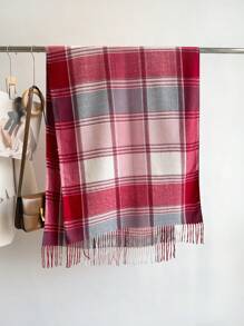 1 pieza Elegante bufanda/echarpe de mujer a cuadros multicolor con flecos de imitación de cachemira, Chal/pashmina de cachemira, Bufanda de cuello unisex estilo grueso y casual para el invierno, Chal envolvente para mujer, Suave y cómoda, Para uso diario y salidas, así como regalos navideños para miembros de la familia