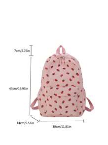 1pc Printed Strawberry Casual Student Backpack, Suitable For Commuting