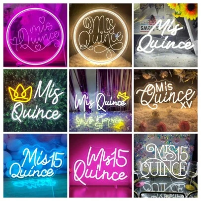 1 pieza de letrero de neón 'Mis Quince', letrero de neón de 'Feliz cumpleaños', pared del dormitorio, adecuado para fiestas, Navidad, regalo de cumpleaños, regalo de bodas, luces de neón iluminadas con USB para el dormitorio, luz decorativa multiusos para celebraciones