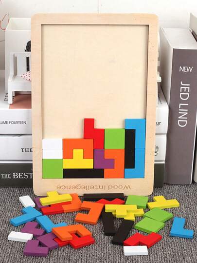 1pc Square Puzzle Game Building Blocks, Wooden Jigsaw Puzzle Board Game, Tic-Tac-Toe Chess Game Toy