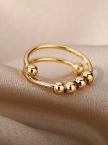 1pc Fashionable Ball Bead Ring, Women's Stainless Steel Material In Gold Color, Freely Rotatable, Helps Relieve Stress And Anxiety, Birthday Party Jewelry Gift