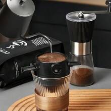 Reusable Coffee Filter, Double-Layer Stainless Steel Filter, Foldable External Hand Brewed Coffee Dispenser School Supplies - Black - View 2
