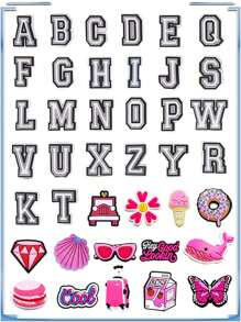 40 Stück Buchstaben Buchstaben Rosa Serie DIY Charms für Schuhe, Schlüsselanhänger, Sandalen, Strandtaschen, PVC Schuh Charms für Clogs Premium Qualität, beliebte Dekorationen und Accessoires, tolle Geschenke für Weihnachten, Geburtstag, Party, Schule