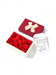 6 件装玫瑰花礼盒，带卡片，花香玫瑰香皂花瓣沐浴皂，花盒装，女士沐浴皂，植物精油花皂套装，适合生日、情人节、感恩节、返校情人节