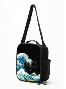 15.4in/39cm 3入組兒童背包套裝（背包、午餐盒和鉛筆盒），適用於旅遊、休閒、學校。背板和可調式肩帶設計，展現波浪印花時尚、耐用、實用