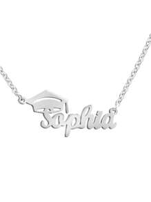 Special Commemorative Meaning Graduation Season Bachelor's Hat And Doctoral Hat Customized Name English Letter Pendant Necklace, Suitable For Good Friends, Children's Graduation Gifts, Birthday Gifts, Stainless Steel Material,