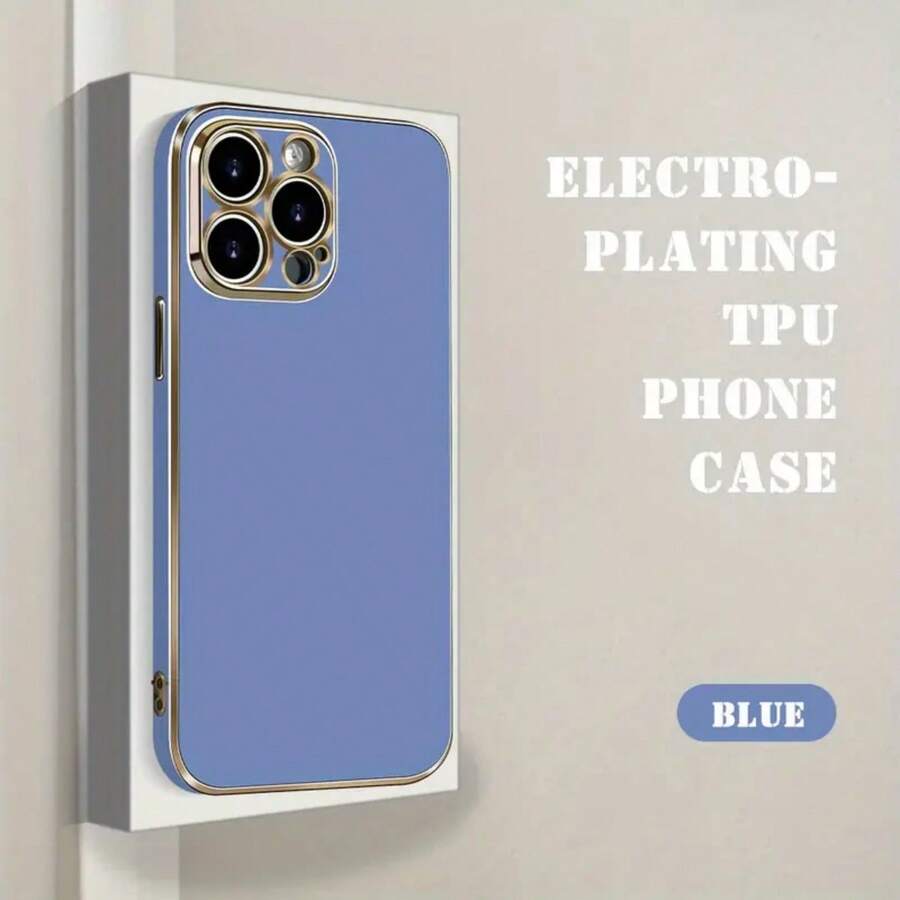 1入組簡單低價6D鍍膜高精度防摔保護殼,適用於 iPhone、三星、Oppo、小米等手機 - 藍色 - 查看 1
