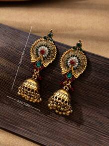 1pair Vintage Court Style Jewelry, Alloy Material, Elegant Diamond-Set Bell-Shaped Pendant Earrings For Women's Daily Wear And Parties - Bohemia - View 4
