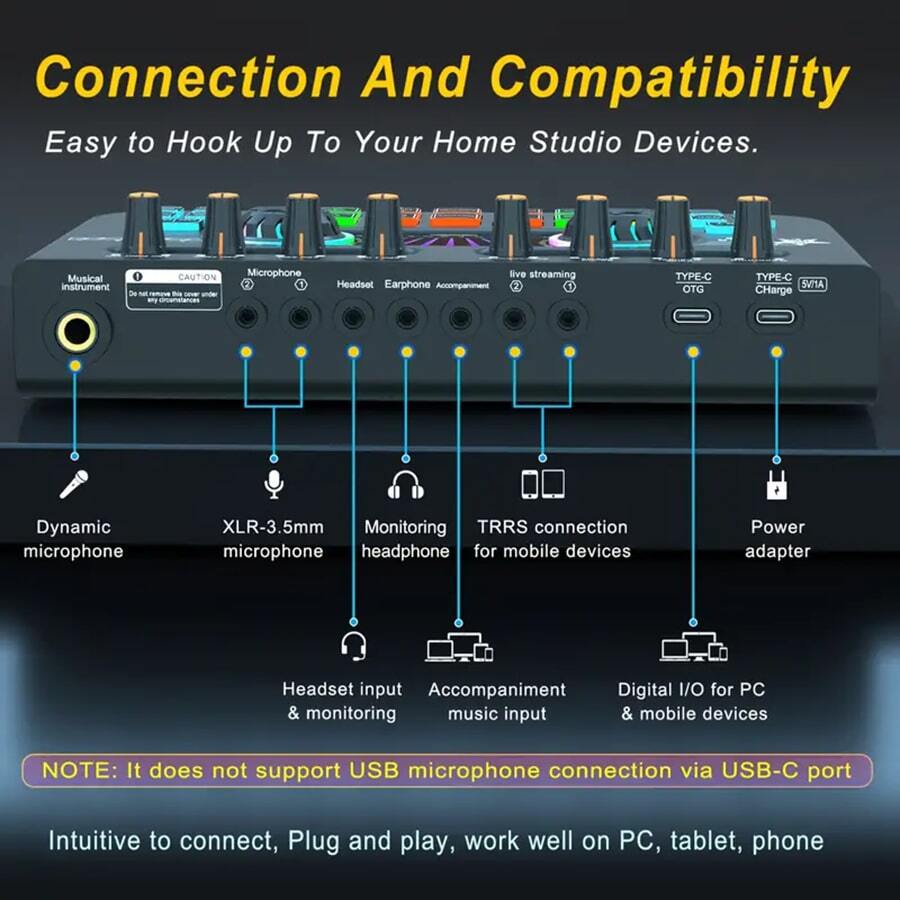 Interface de Mixer de Áudio de Streaming com Placa de Efeitos Sonoros