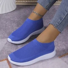 Women's Fashionable Solid Color Slip-On Breathable Running Shoes - Blue - View 4