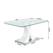 Sumdeal 63" White Base Glass Dining Table With Modern PU Leather White Leg Chairs Set,Glass Dining Table For Kitchen,Modern Chairs With White Legs Fashion - 1 桌 - 查看 2