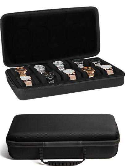 10 Slots Watch Box Portable Travel Zipper Storage Cases Roll Wrist Watches Display Organiser Multifunctional Anti-Drop Shockproof Holder Watch Display Box For Business Trips And Gifts,Fit For Smart Watch And Wristwatch,Black Hard Watch Travel Case Nag With Soft Pillow, Watch Display Organizer,Fit Watches Up To 60mm Face