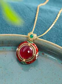 1pc Burnt Blue Enamel & Ruby Pendant Suitable For Women's Daily Wear - Red - View 3