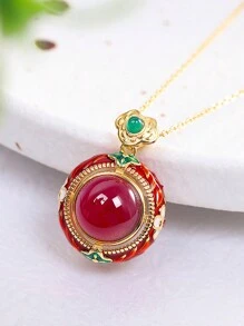 1pc Burnt Blue Enamel & Ruby Pendant Suitable For Women's Daily Wear - Red - View 1