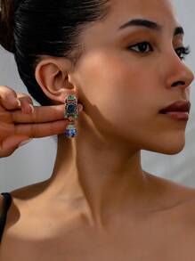 1對歐美時尚復古中世紀現代風格鍍金垂墜耳環，鑲嵌鑽石、有色寶石和水晶裝飾，適合女性日常佩戴、假日派對、正式裙禮、禮物和時尚配飾