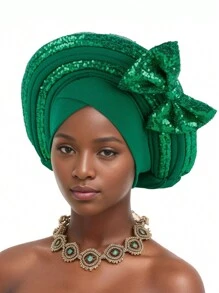 Sequins Turban Cap For Women Ready To Wear African Auto Gele Headtie Nigeria Wedding Geles Female Head Wrap Hijab Headpiece Head Accessories - Multicolor - View 7