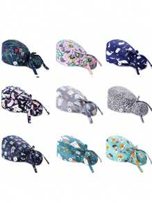 1 pieza Gorros de trabajo impresos para cirugía y para enfermeros con botón para sostener máscaras, ajustable con cordones de encaje para mujeres, accesorios de uniforme de enfermera, mascotas o cocinero - Multicolor - Ver 1