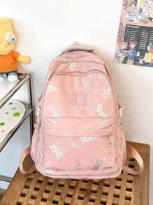 1pc Unisex Fashionable Nylon Zipper Closure Backpack With Fresh Print, Suitable For Daily Use - A - View 4
