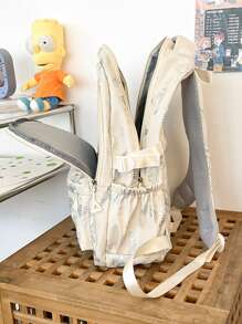 1pc Unisex Fashionable Nylon Zipper Closure Backpack With Fresh Print, Suitable For Daily Use - A - View 9