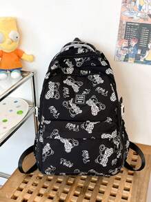 1pc Unisex Fashionable Nylon Zipper Closure Backpack With Fresh Print, Suitable For Daily Use - A - View 3
