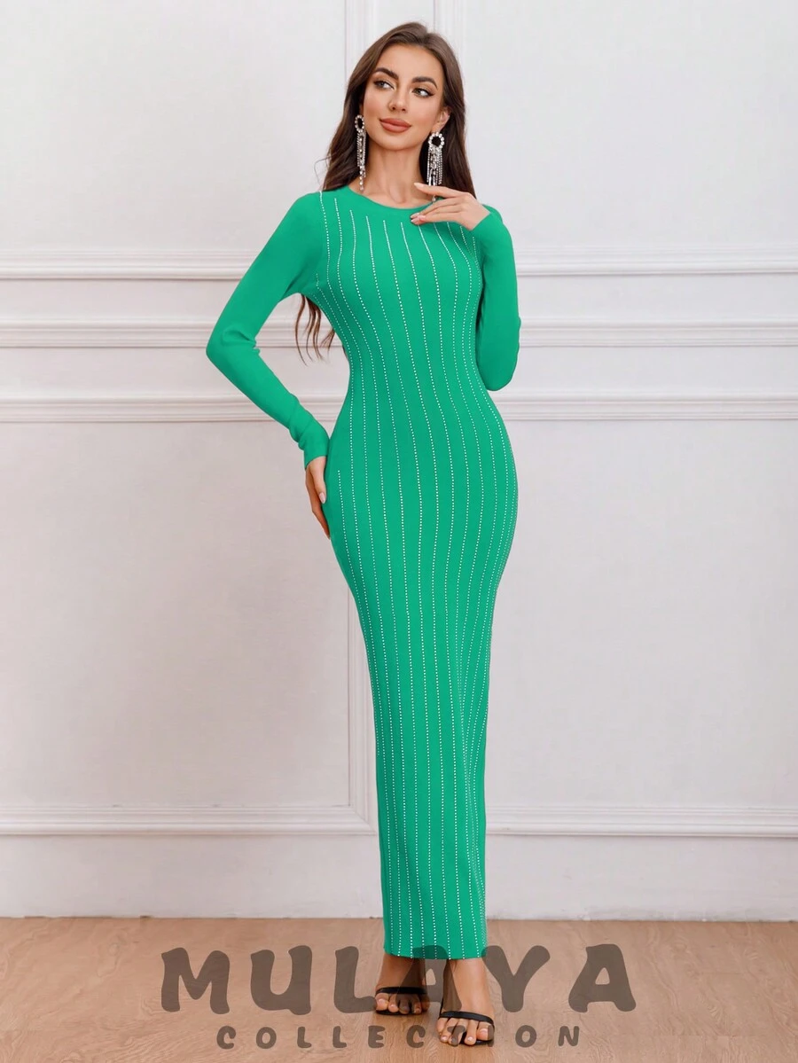 Vestido largo de punto para mujer - Verde - Ver 1